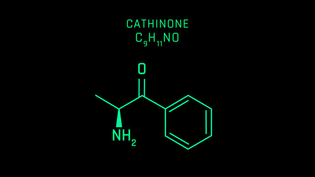 Cathinone also known as benzoylethanamine Molecular Structure Symbol on black background