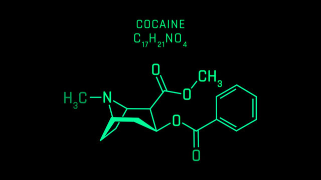 Cocaine also known as coke Molecular Structure Symbol on black background