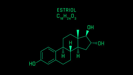 Estriol or E3 also spelled Oestriol Molecular Structure Symbol on black background