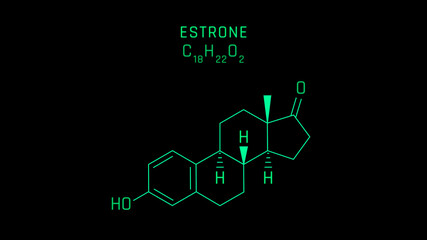 Estrone or E1 also spelled Oestrone Molecular Structure Symbol on black background
