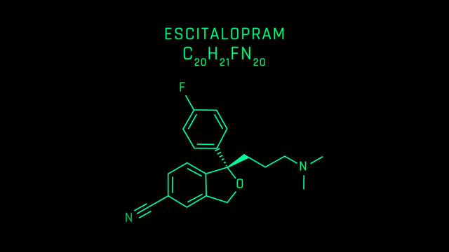 Escitalopram Molecular Structure Symbol on black background