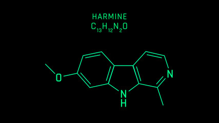 Harmine Molecular Structure Symbol on black background