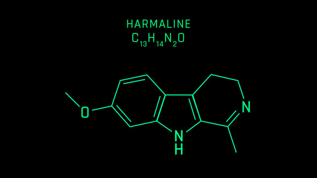 Harmaline Molecular Structure Symbol on black background