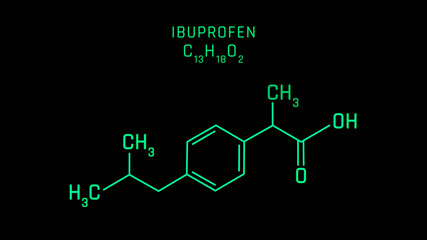 Ibuprofen Molecular Structure Symbol on black background