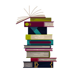Stack of colorful books on a white background. Pile of education books . Illustration in flat style. Knowledge concept. Reading, learning and receive education through books