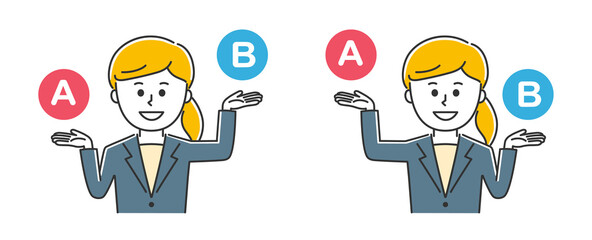 Office worker comparing A and B. Vector illustration isolated on white background.