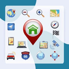 Gps navigation icons set with compass route traffic marker isolated vector illustration