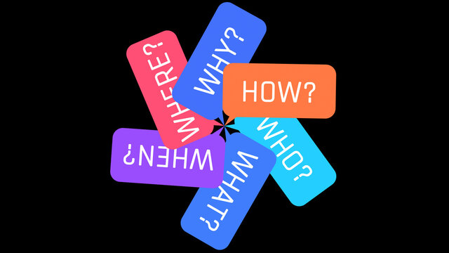 Rotating Bubble With 5W 1H Question on Black Background