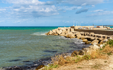 Fototapeta na wymiar Landscape of Mediterranean sea from sicilian village Trappeto, province of Palermo, Italy