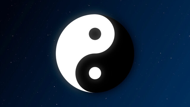 Rotating Yin Yang Symbol on Space Background