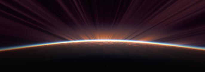 Fototapeta na wymiar sunrise from space aurora, 3d rendering