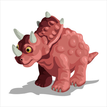 Little cute red triceratops. Cartoon dinosaur picture. Cute dinosaurs character. Flat vector illustration isolated on white background