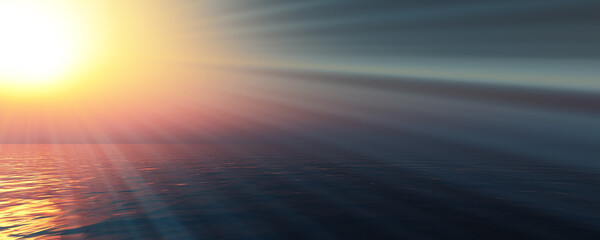 sunset sea sun ray clear sky. 3d rendering