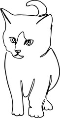 Black line art Illustration happy kitten monoline. Vector illustration