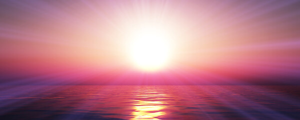 Fototapeta na wymiar sunset sea sun ray clear sky. 3d rendering