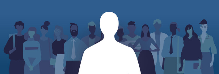 Silhouette di un candidato anonimo scelto su un gruppo di persone in attesa della selezione