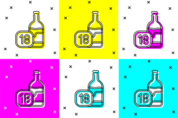 Set Wine bottle icon isolated on color background. Age limit for alcohol. Vector