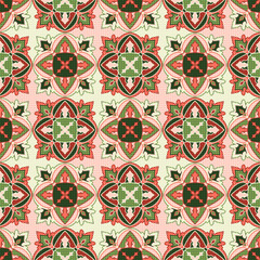 Seamless pattern. Abstract four-sided elements. Plant motive. Ripe watermelon colors. Editable.