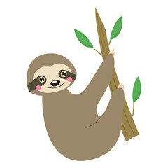 Cute sloth in cartoon style. Vector illustration.