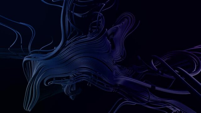 4k abstract looped bg. Multicolor flash of curved lines. Concept of computing neural network, artificial intelligence, AI. Neon lights like garland or lightnings. Luma matte as alpha channel