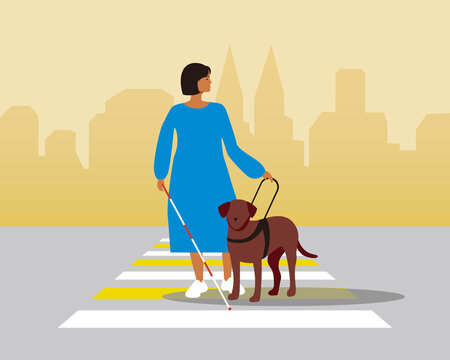 Blind man with guide dog, flat vector stock illustration for guide dog day, april 27