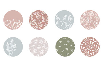 Highlight cover set, abstract floral botanical icons for social media. Vector illustration