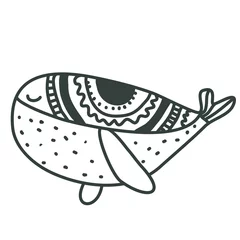 Foto op Canvas Cute nursery hand drawn whale in scandinavian style. Childish print for nursery, kids apparel, poster, postcard. Vector Illustration. scandi style coloring book. drawing for coloring. © Олеся Волкова