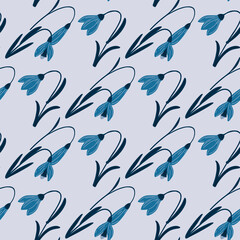 Floral creative seamless pattern with wild campanula flowers elements. Grey background. Nature print.