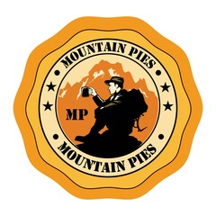 Simple adventure badge logo design with mountain climber illustration.