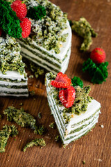 spinach cake with fresh raspberries