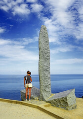 CRICQUEVILLE-EN-BESSIN, FRANCE - Monument at Pointe du Hoc. It was a point of attack by the United...