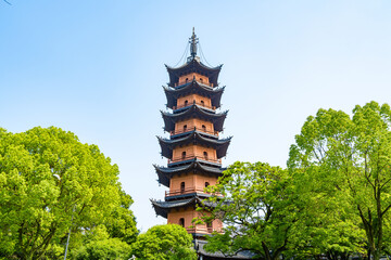 Tianfeng pagoda, a pagoda of ancient Chinese architecture, Ningbo, Zhejiang Province, China