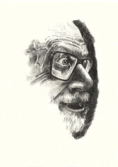 illustration - portrait of a surprised man with glasses