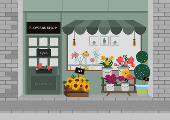 Flowers shop facade. Architect, florist topic 