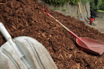 mulch and shovels
