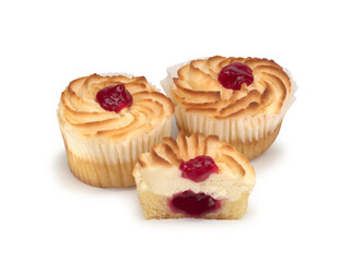 Strawberry Filled Curd Cake on white background