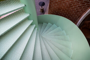 Steel round spiral circular green staircase