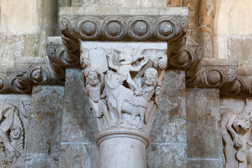 Saint Mary Magdalene basilica, Vezelay, France. Capital depicting Moses with the golden calf