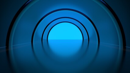 minimalistic tunnel triangular dark blue floor reflections glow geometry perspective depth 3d render