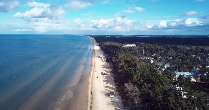 4K Footage Aerial View to the Jurmala Baltic Sea Coastline, Latvia