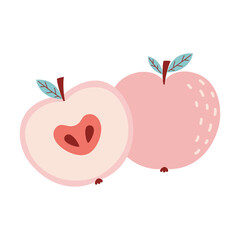 set with whole and half of apple isolated on white