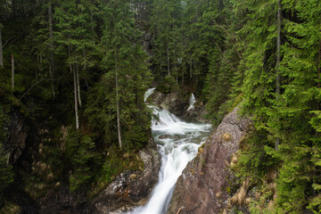 Fototapeta na wymiar incredibly beautiful powerful waterfall in the mountains, incredible wildlife
