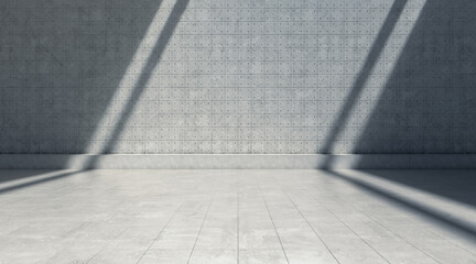 Abstract empty concrete wall with lights and shadow, Blank space room rough floor. 3d rendering