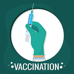 Isolated hand with syringe Vaccination poster Vector illustration