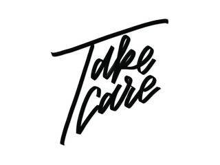 Take care. Hand written lettering isolated on white background.Vector template for poster, social network, banner, cards.	
