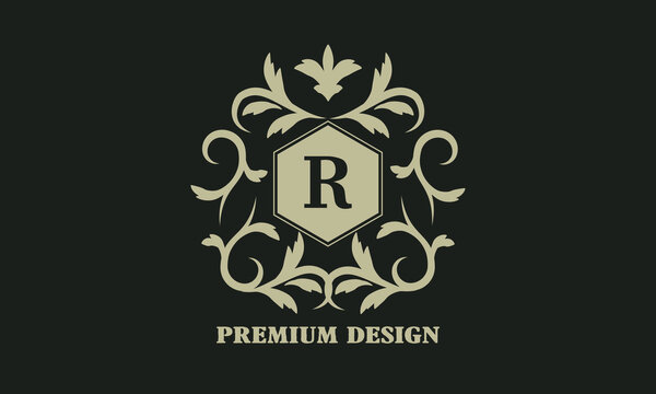 Creative luxury monogram vector logo design with letter R. Emblem of boutique, antiques, hotel, restaurant, cafe, heraldry, jewelry, postcard.