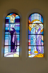 Stained glass in the church of St James the Apostle, Medjugorje, Bosnia & Herzegovina