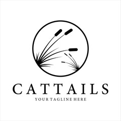 cattails or reed logo vintage vector illustration design - obrazy, fototapety, plakaty