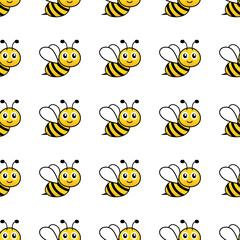 Cartoon bees seamless pattern. Bee flying on white background. Vector illustration.