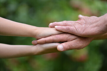 granddaughter and grandmother holding hands outdoors